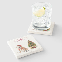 Posavasos De Piedra Bulldog inglés Navidades graciosos perro con árbol