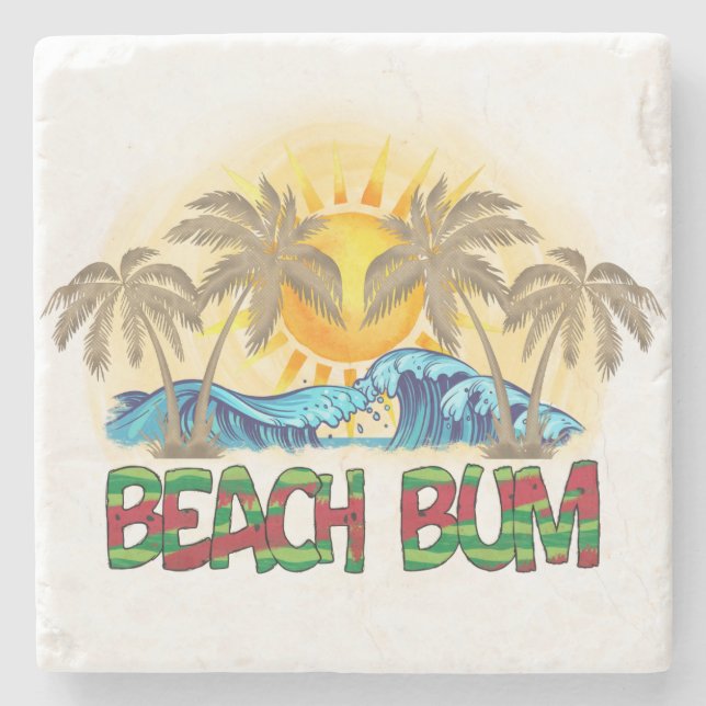 Posavasos De Piedra Bum de playa | sandía, olas oceánicas y sol tropic (Anverso)
