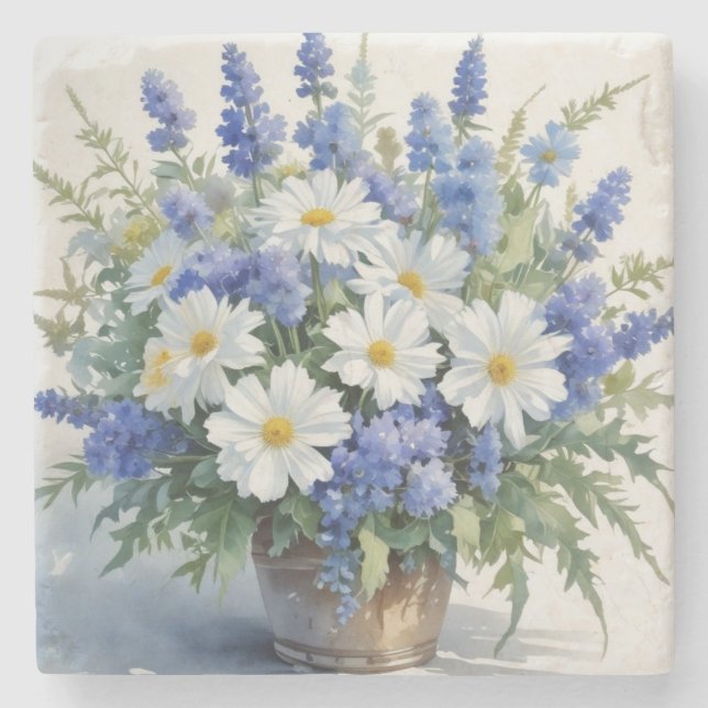 Posavasos De Piedra Bunch of Flowers Elegant Watercolor (Anverso)