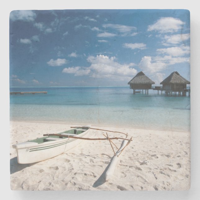 Posavasos De Piedra Bungalows de la playa de Motu Toopua (Anverso)
