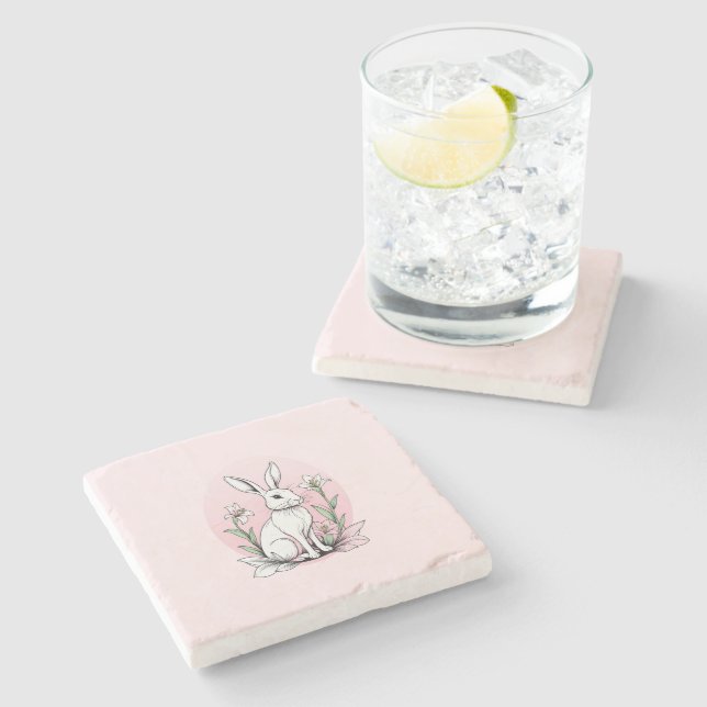 Posavasos De Piedra Bunny and Lilies (Lateral)