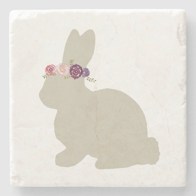 Posavasos De Piedra Bunny con flores pintando la montaña rusa de piedr (Anverso)