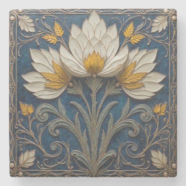 Posavasos De Piedra Buque floral blanco y amarillo estratificado (Anverso)