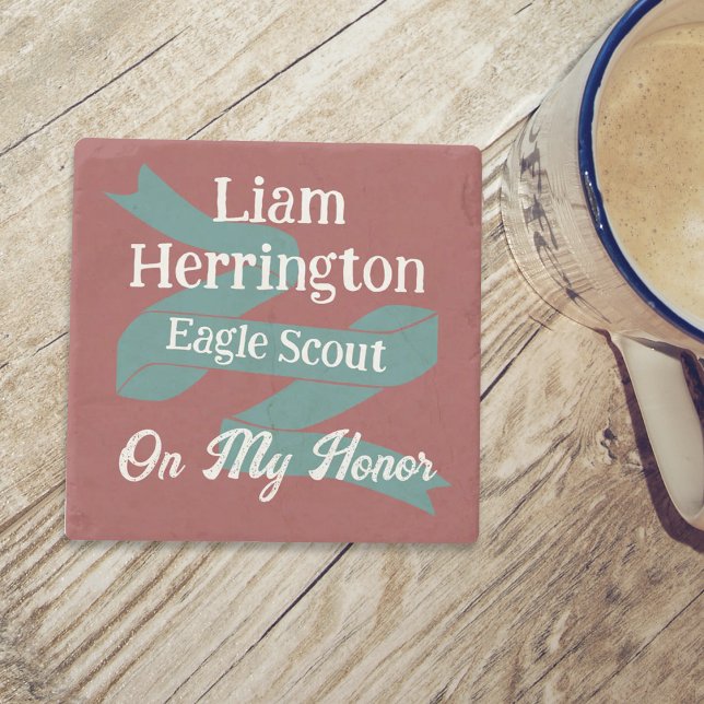 Posavasos De Piedra Burgundy and Teal Eagle Scout Court of Honor (teal green and burgundy red eagle scout court of honor personalized coaster gift with name)