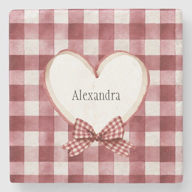 Posavasos De Piedra Burgundy Red White Heart Ribbon Birthday (Anverso)
