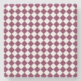 Posavasos De Piedra Burgundy White Checker Diamond Pattern