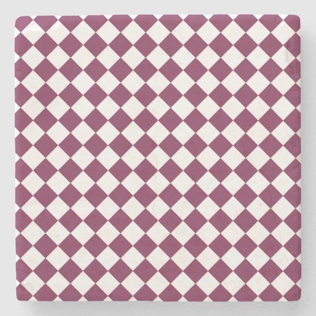 Posavasos De Piedra Burgundy White Checker Diamond Pattern (Anverso)