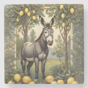 Posavasos De Piedra Burro vintage bajo los limoneros