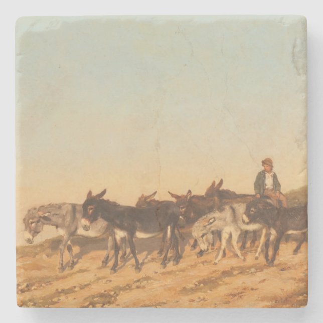 Posavasos De Piedra Burros en el sur de Francia (por Eugène Burnand) (Anverso)