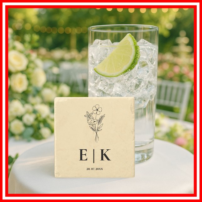 Posavasos De Piedra Butter Yellow Wildflower Monogram Wedding (Subido por el creador)