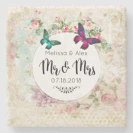 Posavasos De Piedra Butterflie en un Collage de Vintage floral Sr. y S