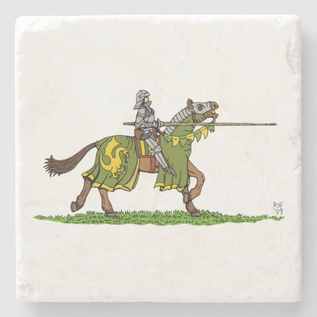 Posavasos De Piedra Caballero medieval cargando (Anverso)