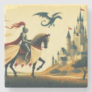 Posavasos De Piedra Caballero medieval/dragón/fantasía de castillo