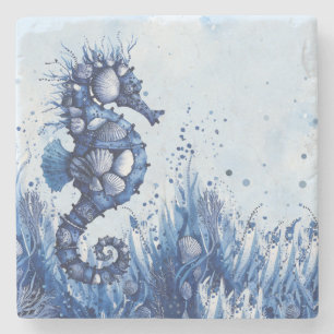 Posavasos De Piedra Caballito de mar de conchas marinas