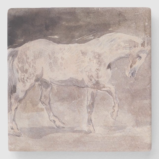 Posavasos De Piedra Caballo blanco (por Eugene Delacroix) (Anverso)