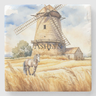 Posavasos De Piedra Caballo de campo de molino de viento