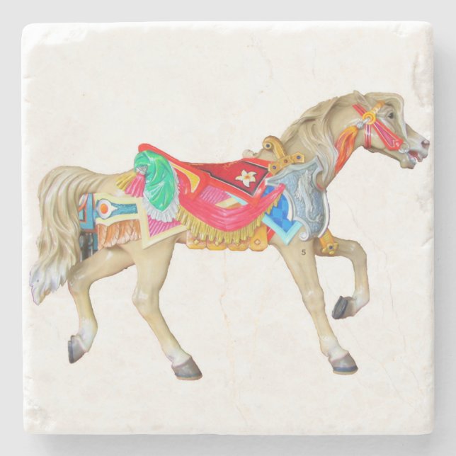 Posavasos De Piedra Caballo de carrusel pintado con la mano (Anverso)