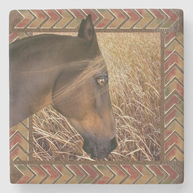 Posavasos De Piedra Caballo de granja plantado de pastizales (Anverso)
