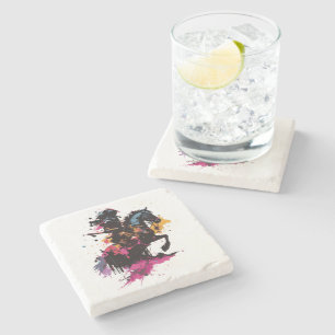 Posavasos De Piedra Caballo de guerrero en acuarela