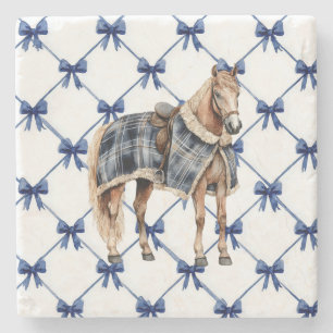 Posavasos De Piedra Caballo de Navidad con Lazos Blancos y Azules