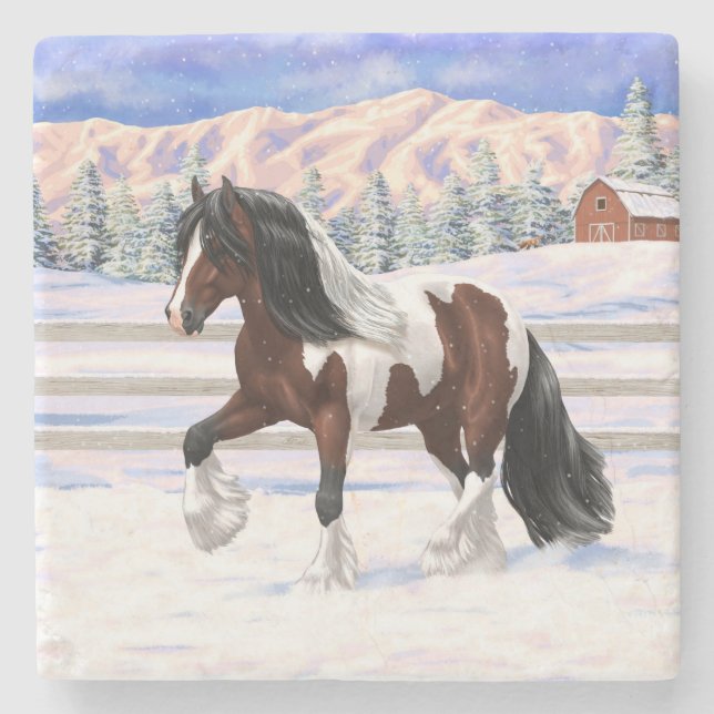 Posavasos De Piedra Caballo del gitano Vanner Tinker Bay Pinto Brown S (Anverso)