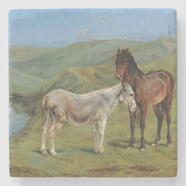 Posavasos De Piedra Caballo gris claro en un campo (animal de granja e