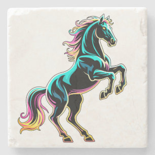 Posavasos De Piedra Caballo Luz de Neón Glitch Estilo Retro