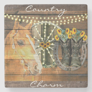 Posavasos De Piedra Caballo Rústico Sunflowers Wagon Wheboy Boots