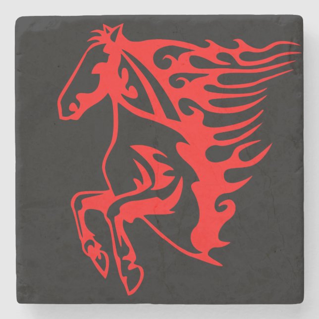 Posavasos De Piedra Caballo salvaje del Bronco Rojo Flamante Mustang (Anverso)