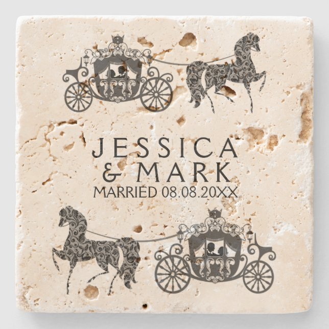 Posavasos De Piedra Caballo y carro elegante de bodas (Anverso)