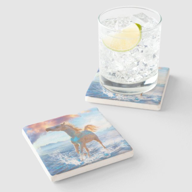 Posavasos De Piedra Caballos árabes "CABALLOS DE LA ISLA STELLAR" (Lateral)