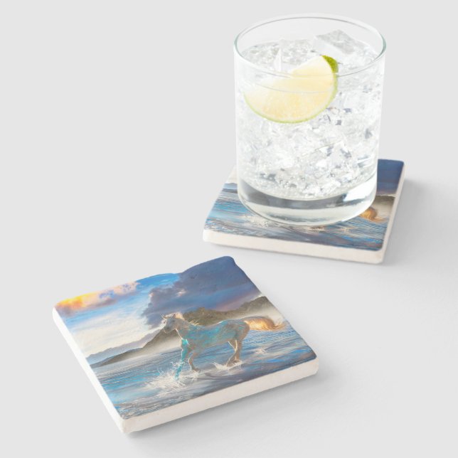 Posavasos De Piedra Caballos árabes de la isla Stellar #2 (Lateral)