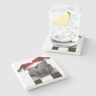 Posavasos De Piedra Caballos con sombreros de Santa Claus