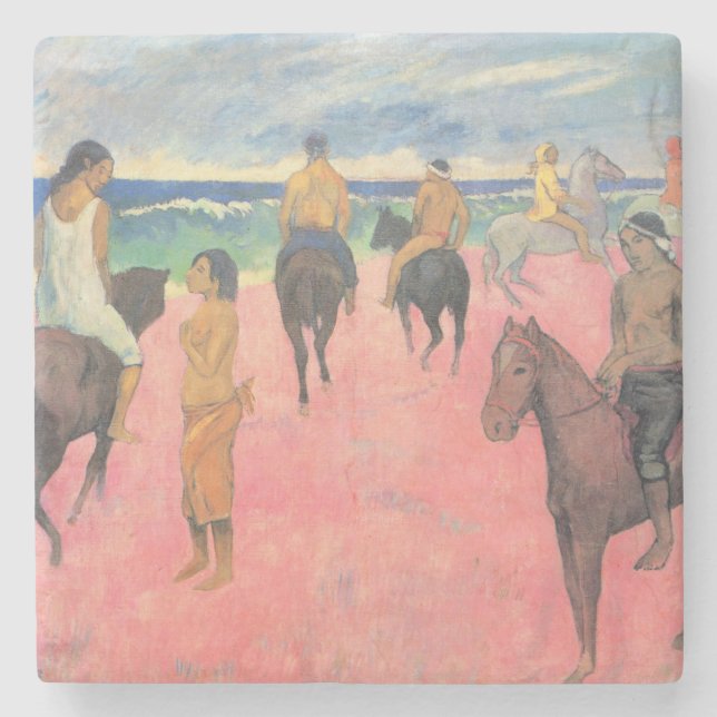 Posavasos De Piedra Caballos en la playa de Tahití (Paul Gaugin) (Anverso)