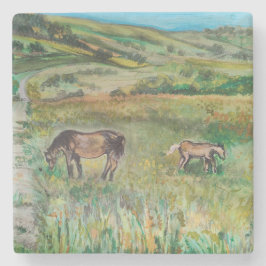 Posavasos De Piedra Caballos en la pradera