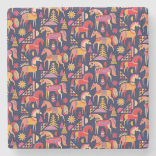 Posavasos De Piedra Caballos escandinavos: Diseño Decorativo y Seamles