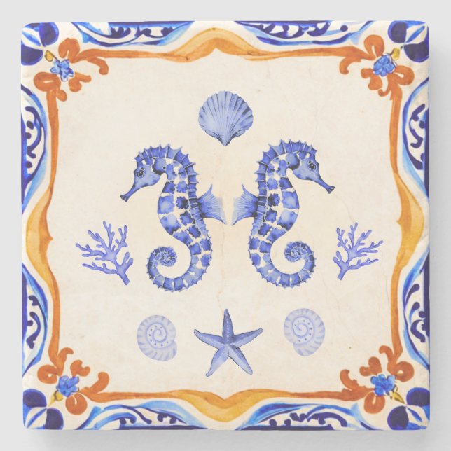 Posavasos De Piedra Caballos marinos mediterráneos (Anverso)