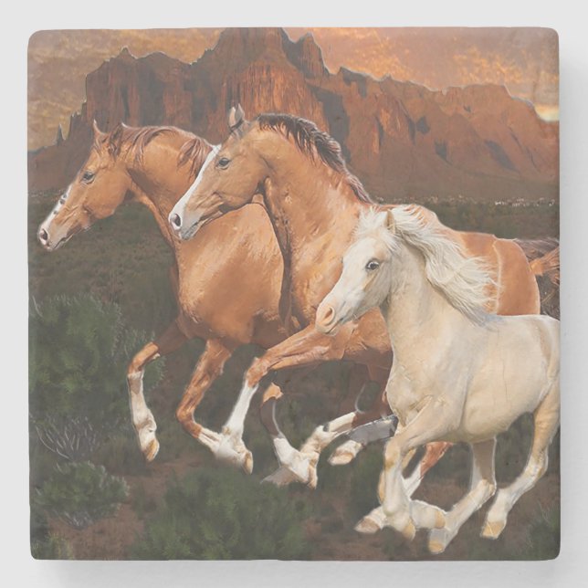 Posavasos De Piedra Caballos salvajes de Arizona (Anverso)