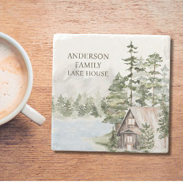 Posavasos De Piedra Cabaña de la Casa del Lago de la Familia Green Pin