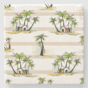 Posavasos De Piedra Cabaña y palmas tropicales