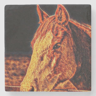 Posavasos De Piedra Cabeza de caballo ardiente sobre fondo negro