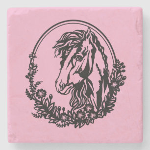 Posavasos De Piedra Cabeza de caballo con flores