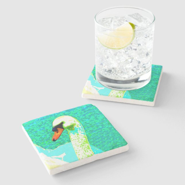 Posavasos De Piedra Cabeza de Cisne Blanca Majestuosa (Lateral)