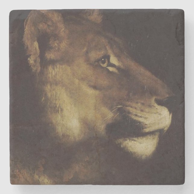 Posavasos De Piedra Cabeza de León (Animal salvaje) (Anverso)