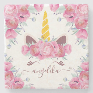Posavasos De Piedra Cabeza de Unicornio Floral Amapolas de California