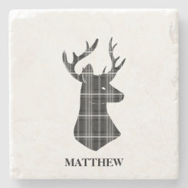 Posavasos De Piedra Cabeza del macho en la tela escocesa blanco y