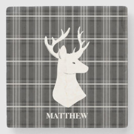 Posavasos De Piedra Cabezal de Stag en blanco y negro