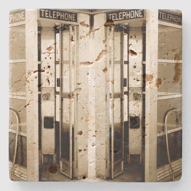 Posavasos De Piedra Cabina de teléfono antigua (Anverso)