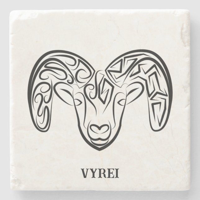 Posavasos De Piedra Cabra/oveja tribal negra y blanca (Anverso)