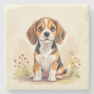 Posavasos De Piedra Cachorro Beagle Tricolor Blanco Negro y Canela Ado